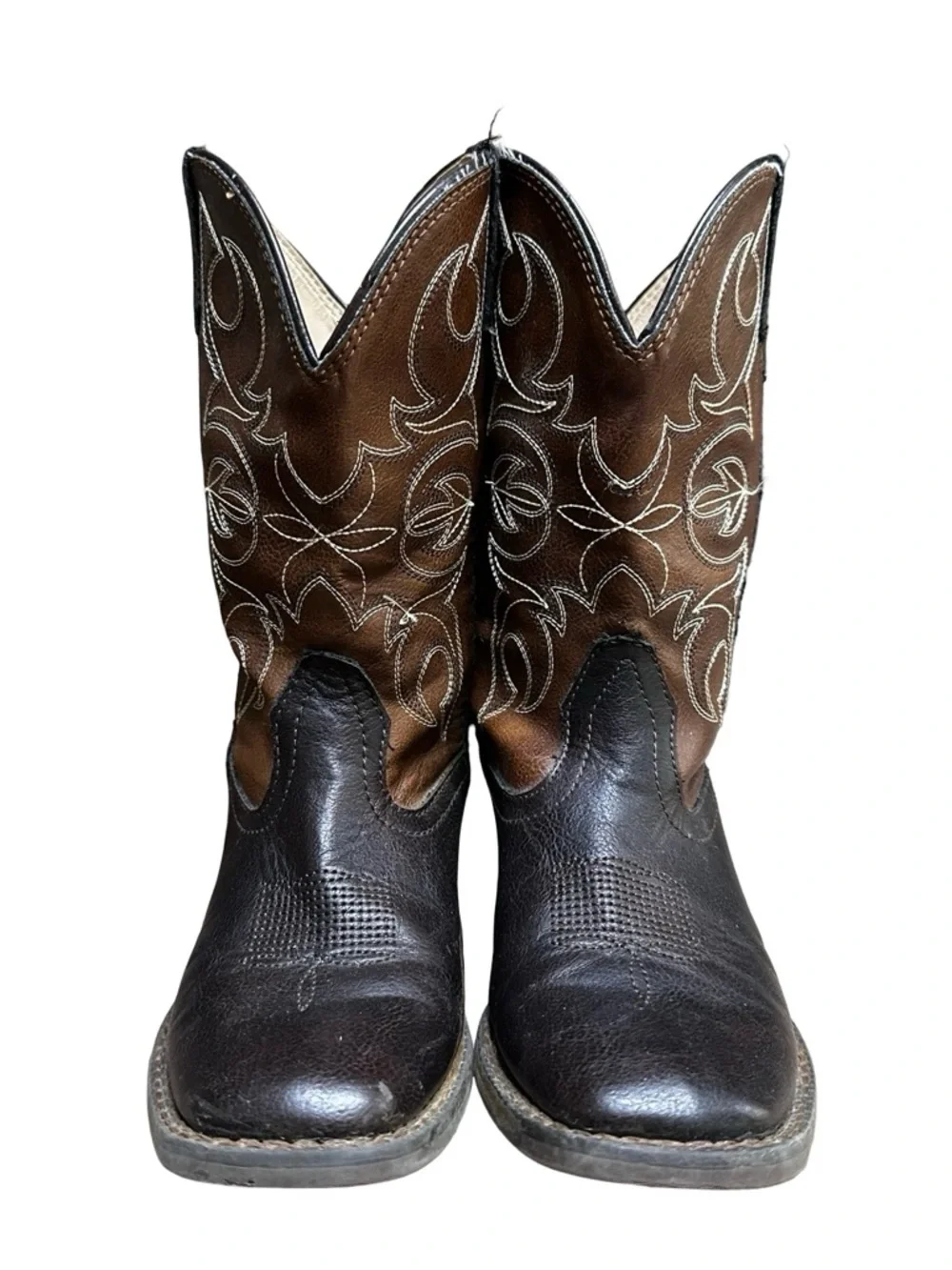 Roper Brown Cowboy Boots Size 1 Little Kids Square Toe Western Country Rodeo